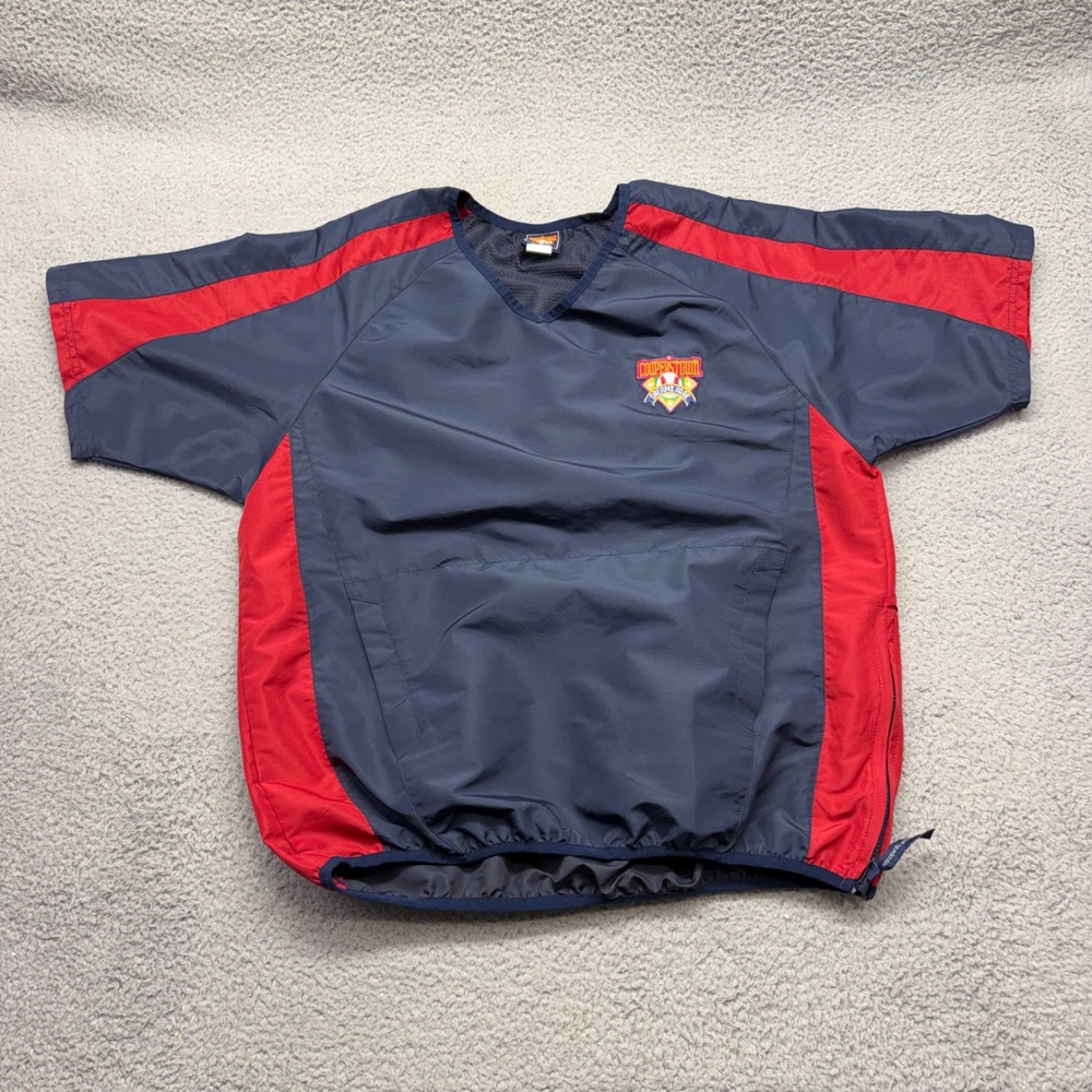 Cooperstown Dreams Park 2024 Mens Medium Navy Red S/S V-Neck Pullover Windshirt